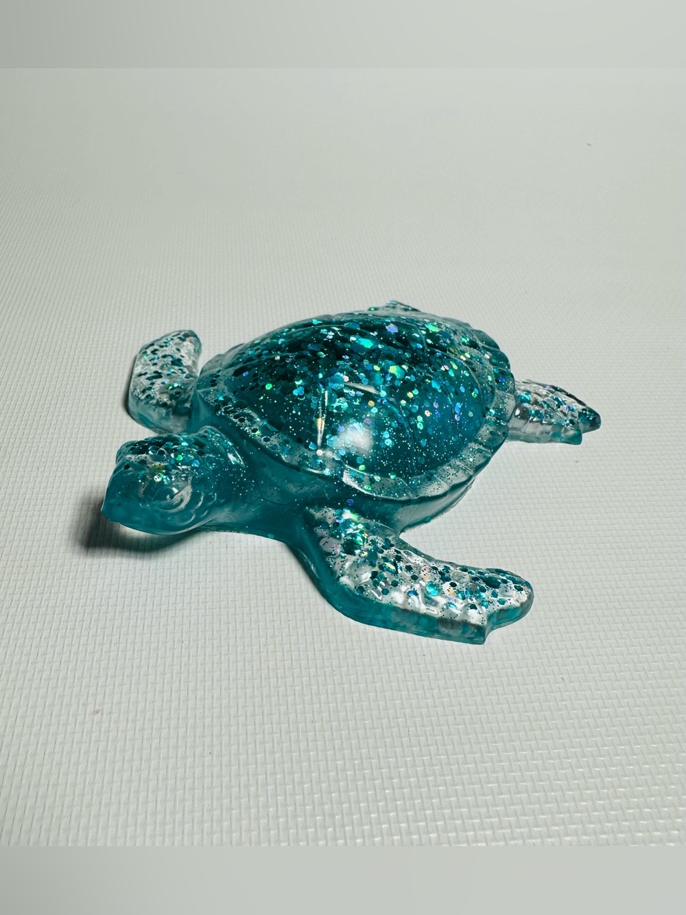 Hand Crafted Teal Glitter Resin Sea Turtle Figurine